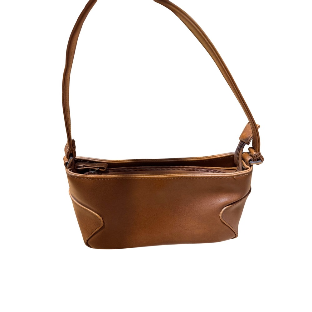 Vintage Tan faux Leather Baguette Shoulder Bag Cognac 90s Minimalist Small Purse